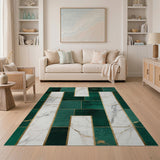 Emerald Green Marble Gold Geometric Area Rug