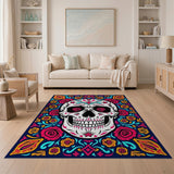 Multi-color and Patterns Vibrant Sugar Skull Floral Area Rug