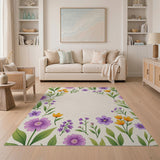 Purple Orange Floral Frame Area Rug