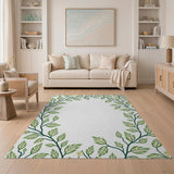 Whimsical Variegated Green Leaf Border Rug