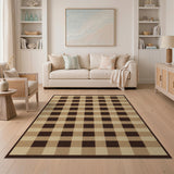 Rustic Farmhouse Tan Brown Plaid Check Area Rug