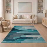 Blue and Teal Geometric Modern Teal Geometric Abstract Area Rug