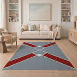 Modern Grey Red Cross Geometric Area Rug