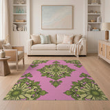 Vibrant Pink Lime Green Floral Damask Rug