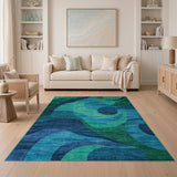 Blue and Teal Abstract Blue Teal Wave Area Rug