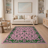 Ornate Pink Green Floral Vintage Area Rug