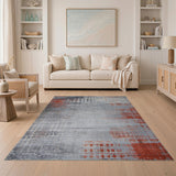 Faded Grey Red Heritage Tribal Area Rug