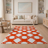 Bold Red Geometric Lattice Geometric Modern Area Rug