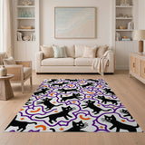 Playful Black Cat Stars Moons Area Rug