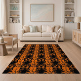 Orange Black Abstract Face Pattern Area Rug