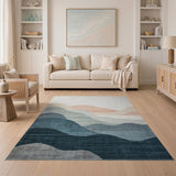 Abstract Layered Mountains Blue Teal Area Rug