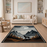 Wolf Howling at Moon Mountain Landscape Rug