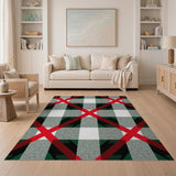 Rustic Red Green Plaid Farmhouse Area Rug