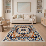 Navy Orange Mandala Persian Area Rug