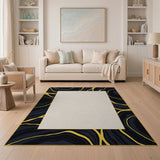 Luxe Black Marble Gold Vein Area Rug