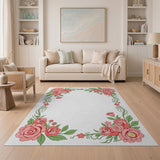 Elegant Pink Rose Vine Border Area Rug