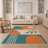 Teal Geometric Area Rug with Orange Accents