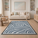 Swirling Blue and Teal Swirling Blue Waves Abstract Area Rug