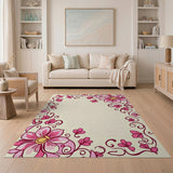 Pink Elegant Pink Floral Border Area Rug