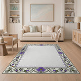 Purple Purple Floral Ornate Border Area Rug