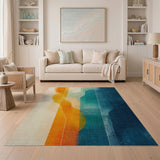 Fluid Orange Teal Wave Abstract Area Rug
