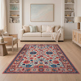 Persian Floral Area Rug in Vibrant Red Blue