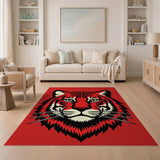 Bold Red Tiger Head Geometric Rug