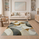 ODIKA Modern Abstract Wavy Gold & Grey Washable Area Rug, Low Pile Non-Slip