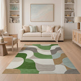 Modern Geometric Multi-Color Wave Area Rug
