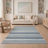 Blue and Teal Navy Striped Washable Area Rug