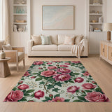 Vintage Pink Rose Garden Floral Area Rug