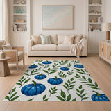 Whimsical Blue Pumpkin Leaf Area Rug