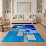 Blue Teal Geometric Abstract Area Rug