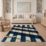 Diagonal Navy Stripe Geometric Area Rug