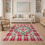 Red Gingham Persian Medallion Area Rug