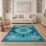 Blue and Teal Teal Heritage Tribal Mandala Area Rug