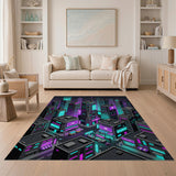 Neon Cyberpunk Cityscape Area Rug
