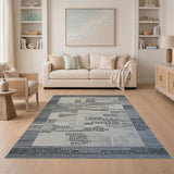 Grey Geometric Text Overlay Area Rug