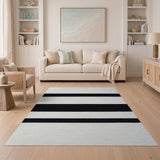 Geometric Modern Woven Black White Striped Woven Area Rug