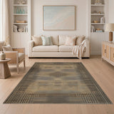 Beige Black Houndstooth Geometric Area Rug