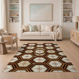 Brown and Tan Hexagonal Geometric Brown Tan Area Rug