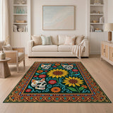 Calavera Cat Skull Sunflower Heritage Rug