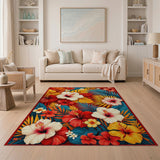 Vibrant Hibiscus Floral Area Rug