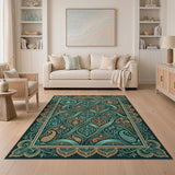 Teal Paisley Traditional Persian Area Rug