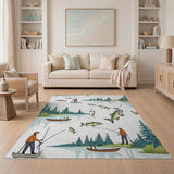 Fishing Lake Anglers Leaping Trout Rug