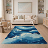 Navy Blue Ocean Waves Area Rug