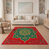 Crimson Red Persian Mandala Area Rug