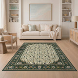 Traditional Persian Floral Vine Area Rug Green Border