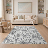 Grey Grey Floral Line Art Area Rug