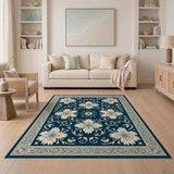 Ornate Navy Floral Vintage Area Rug